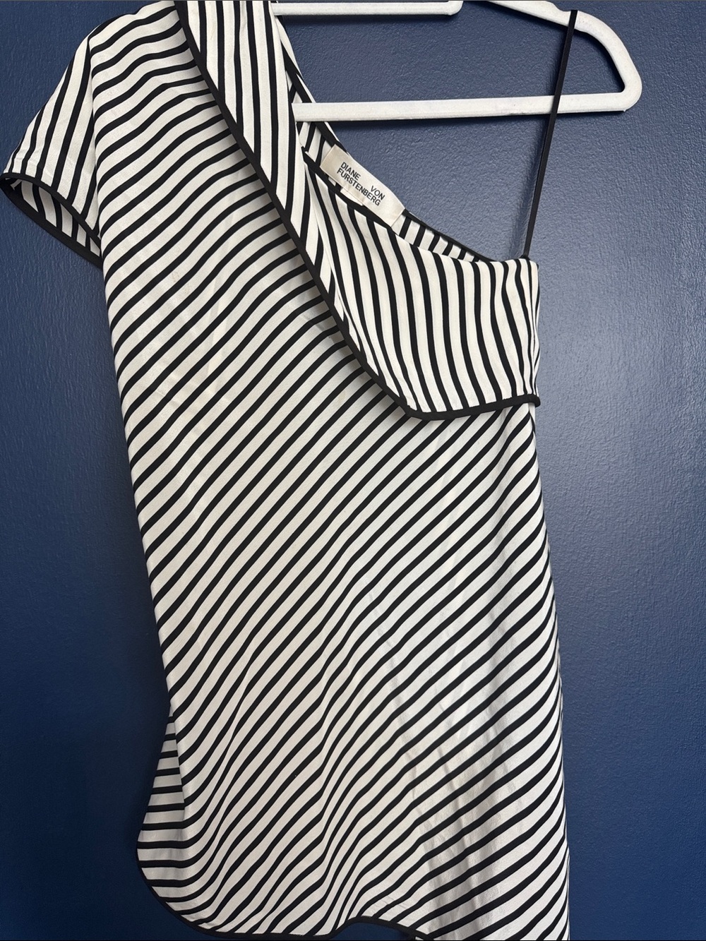 Diane von Furstenberg Black & White Striped One shoulder top